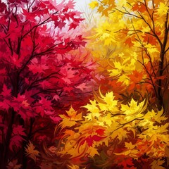 Autumnal Canopy with Vibrant Red Yellow and Orange Maple Leaves