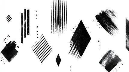 Collection of black abstract grunge brush strokes and geometric shapes.