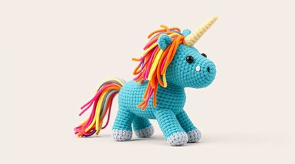 Fototapeta premium Handcrafted Crochet Monster Unicorn Toy with Colorful Yarn Design
