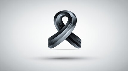 Modern metallic ribbon symbol floats on a neutral gradient background.