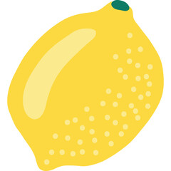 A bright yellow lemon with a green stem detailed with small light yellow dots against a transparent background, a simple yet vibrant citrus illustration representing freshness and natural ingredients