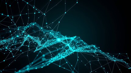 Abstract futuristic technology background with a glowing plexus network of connected teal data points
