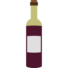 A bottle of red wine with a light colored label and a brown cork stopper against a transparent background showcasing a simple illustration of a beverage container