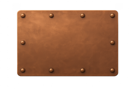Blank copper steampunk metal plate with rivets