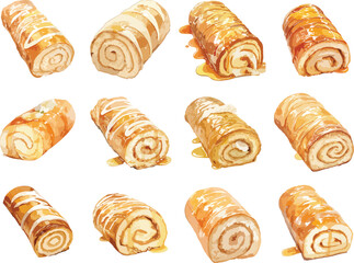 Watercolor Classic Caramel Swiss Roll Clipart