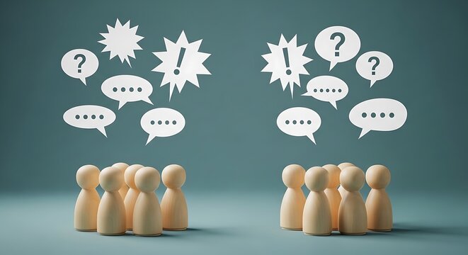 Conflict of opinions and misunderstanding between two separate groups, creating a communication divide