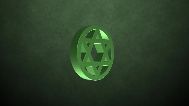 Green 3D Star Symbol Rotation on Dark Textured Background, Ideal for Fantasy, Magic, Mysticism, Gaming, and Esoteric Motion Graphic Projects (9x16 safe)