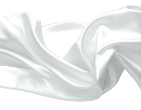 Flowing white fabric A smooth, shiny white cloth drapes against a stark black background with soft folds and elegant curves