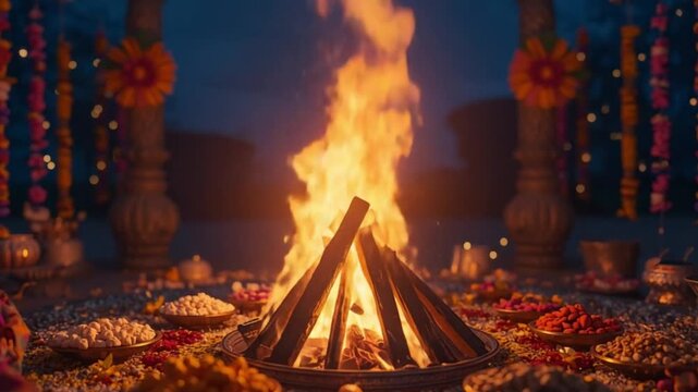 Traditional Lohri Bonfire with Festive Decorations