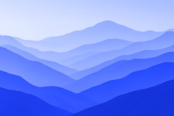 mountains in the mountains  Layered Blue Mountain Landscape – Stylized Minimalist Scene with Gradient Sky and Depth Effect Representing Tranquility, Nature, and Artistic Perspective