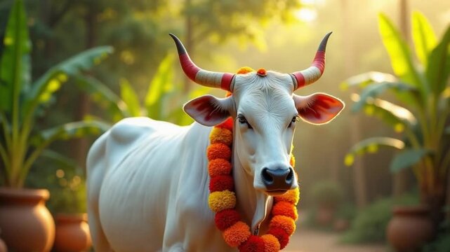 Decorated Cow Symbolizing Prosperity During Lohri Festival