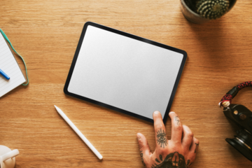Tablet screen mockup png with a stylus pen