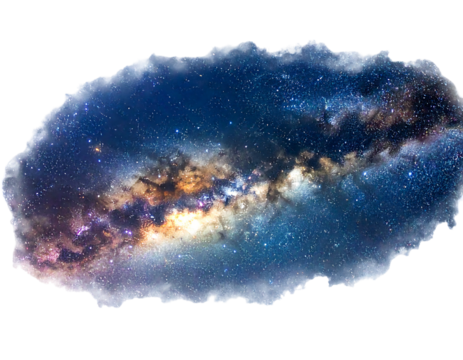 Galaxy view, luminous cosmic cloud. Dark background, glowing celestial bodies, starry atmosphere. Nebulous and colorful image