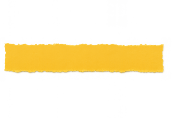 Torn yellow paper strip creating a horizontal textured banner with copy space on transparent background