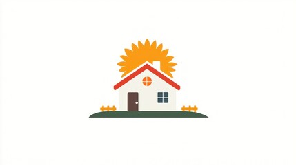 House with sun background for real estate, housing, or home improvement content