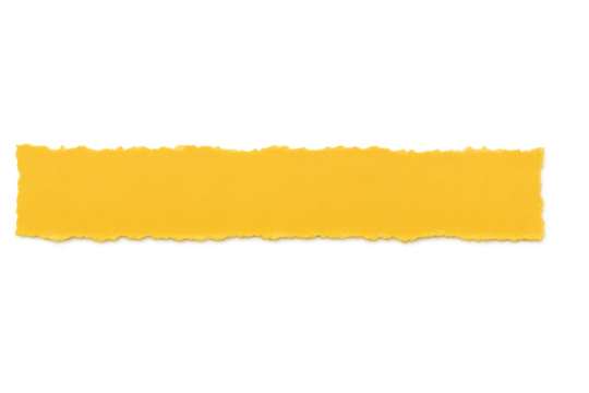 Torn yellow paper strip creating a horizontal textured banner with copy space on transparent background