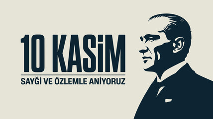 Naklejka premium 10 Kasım Commemoration with Portrait of Atatürk in Black and White