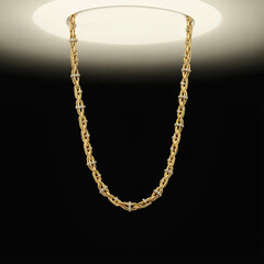 Gold chain necklace isolated on black. Jewelry design element for fashion catalog isolated on transparent or white background. Generative ai