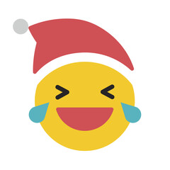 Round yellow Santa smiling with tears of joy emoticon on transparent background vector