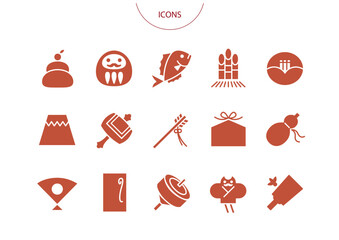 正月 縁起物　アイコン ピクトグラム　ベクター イラスト　セット