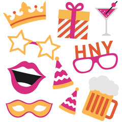 New year party stickers collection transparent png