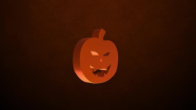 Orange 3D Jack-o&rsquo;-Lantern Pumpkin Symbol Rotation on Dark Textured Background, Ideal for Halloween, Horror, Party Themes, and Seasonal Motion Graphic Projects (9x16)