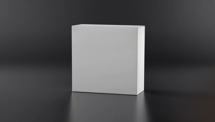 Blank white wide square box with closed hinged flap lid on black background. Clipping path around box mock up. 3d illustration 