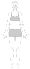 全身の女性線画イラスト（背面／後ろ姿・服のみグレー）