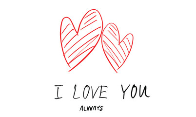 Love heart shape red pink orange color object i love you always text font calligraphy hand written lettering script love heart shape happy valentine day 14 fourteen day date february month wedding art