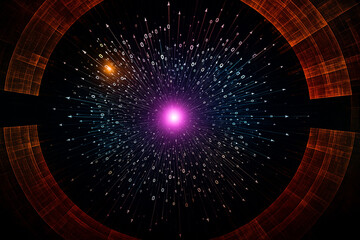 AI generated of a radiant purple energy core with binary data bursting outward symbolizing power technology intelligent data flow in a futuristic cyber system representing infinite digital innovation