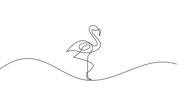 Continuous Line Drawing of Flamingo on Water