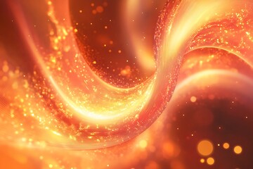 Dynamic Flowing Lines with Golden Sparkles on a Warm Orange Gradient Background