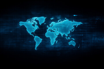 AI generated glowing blue world map with grid lines and energy patterns symbolizing data connectivity global technology and futuristic information network