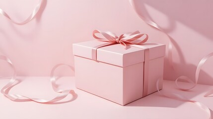Elegant pink gift box with flowing satin ribbon for birthdays, holidays, and special occasions - perfect for product displays and feminine marketing campaigns