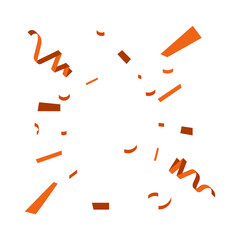 Vibrant orange confetti and streamers exploding in a festive celebration, isolated on a white background illustration