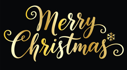 Merry christmas card with golden glitter lettering. Hand drawn text, calligraphy for your design. Vector illustration.