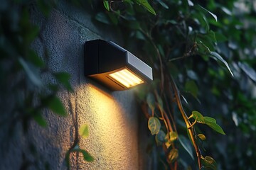 Modern Wall Light Fixture Lighting on Textured Wall with Green Vines Foliage