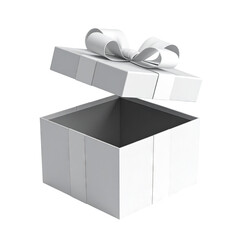 Naklejka premium Open gift box, white, with a bow, on a black background