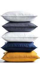 Stacked Square Cushions White, Gray, Navy and Golden Isolated on White Background