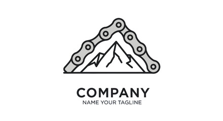 Creative logo design of a mountain peak outlined by a bicycle chain.