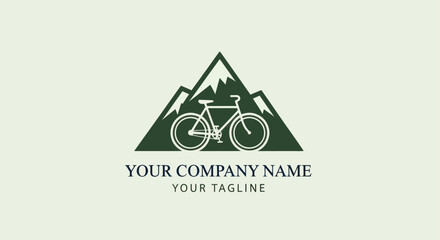 Mountain Bike Adventure Logo - Bicycle Silhouette Against Mountain Peaks.