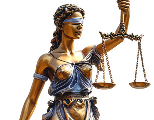 Golden statue of Justice with scales, blindfolded, against a black backdrop, symbolizing impartiality