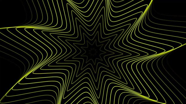 Abstract starburst pattern animation in vibrant yellow lines on black background
