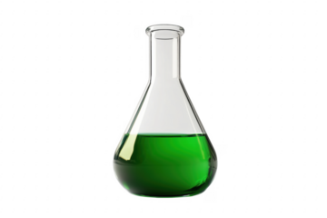 Glass flask with green liquid isolated on a transparent background
