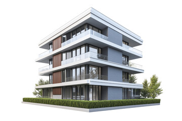 Obraz premium Modern Residential Building With Glass Balconies isolated on a transparent background