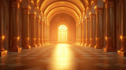 Obraz premium Golden palace hallway, sunlight, grandeur, royalty