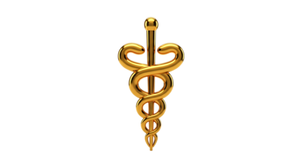 Golden Caduceus Medical Symbol with Rod and Snakes isolated on a transparent background rod of Asclepius