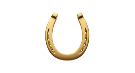 Polished Golden Horseshoe with Nail Holes and Subtle Reflections isolated on a transparent background