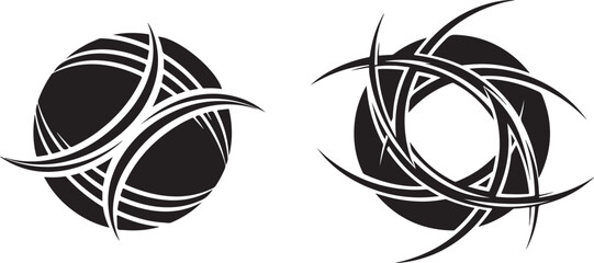 Stylized Abstract Tribal Circular Elements in Black and White