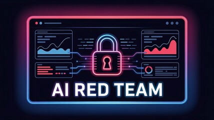 AI Red Team Cybersecurity Concept with Secure Padlock and Data Graphs